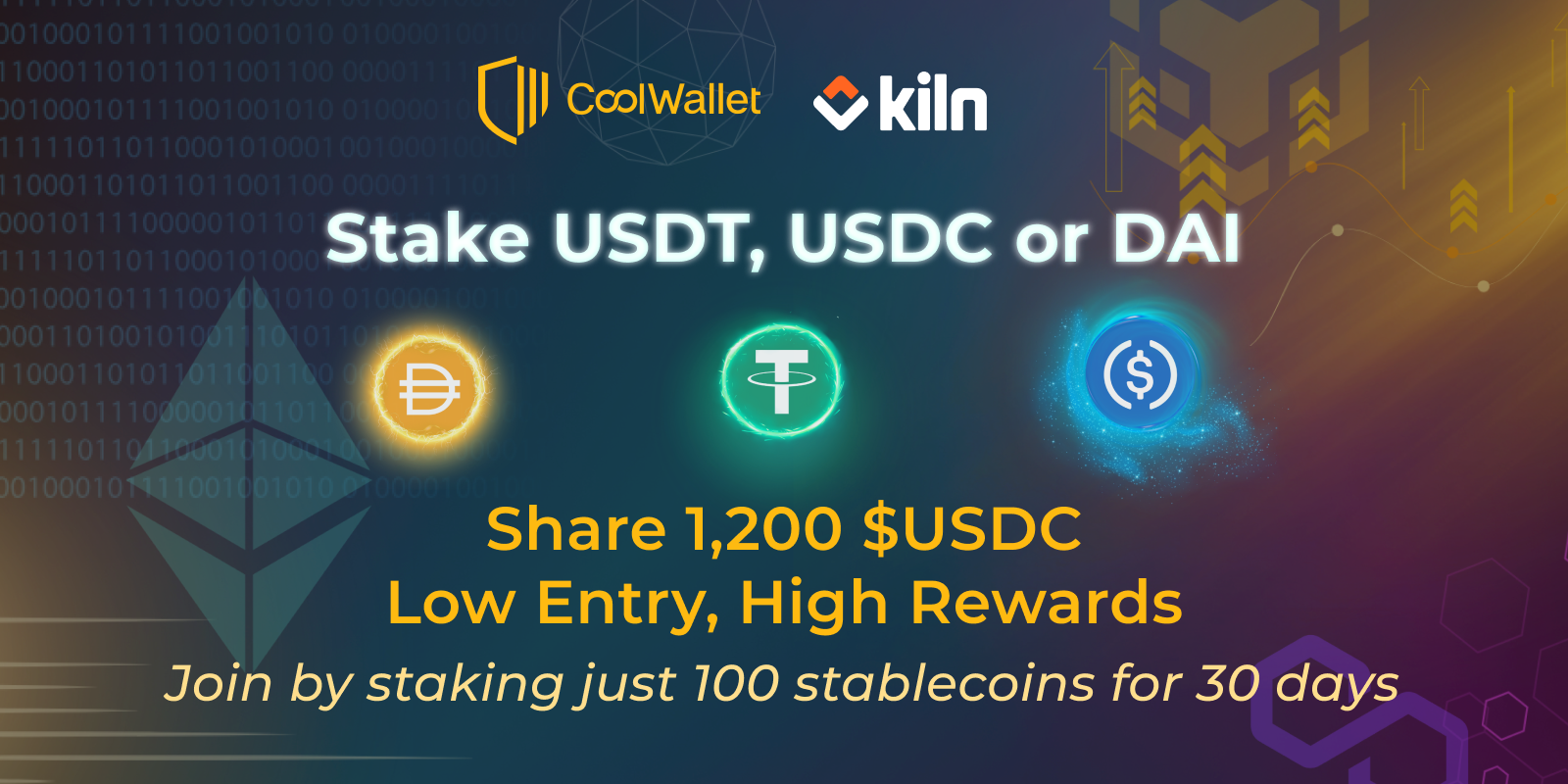 Stake USDT, USDC or DAI. Share 1,200 $USDC.